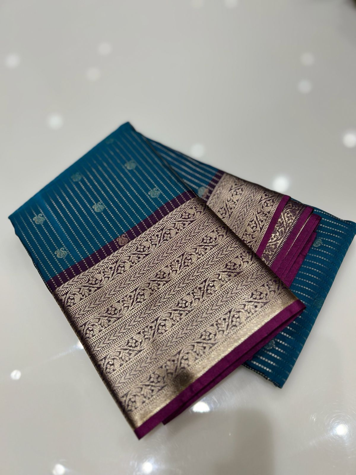 SEMI KANCHIPURAM SAREE-Blue to Plum  Search code 2103