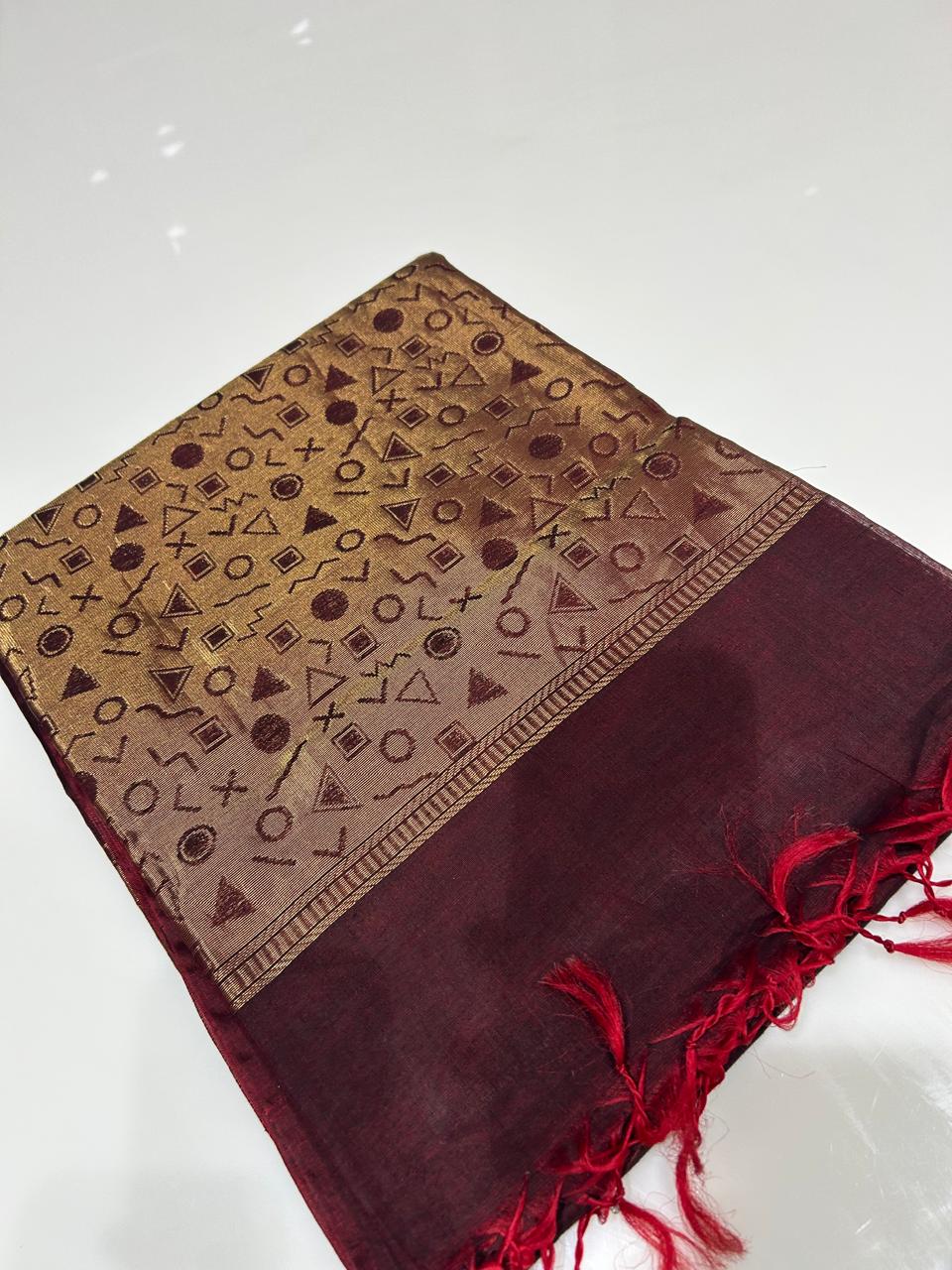 Cotton  Saree- Maroon Search code 6000