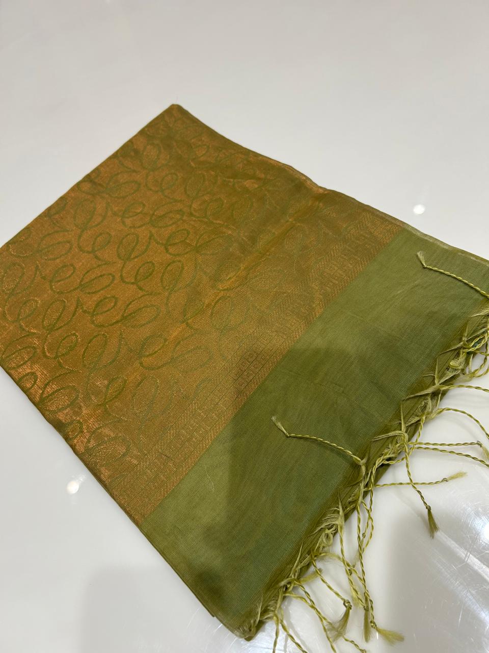 Cotton  Saree-Green  Search code 6003