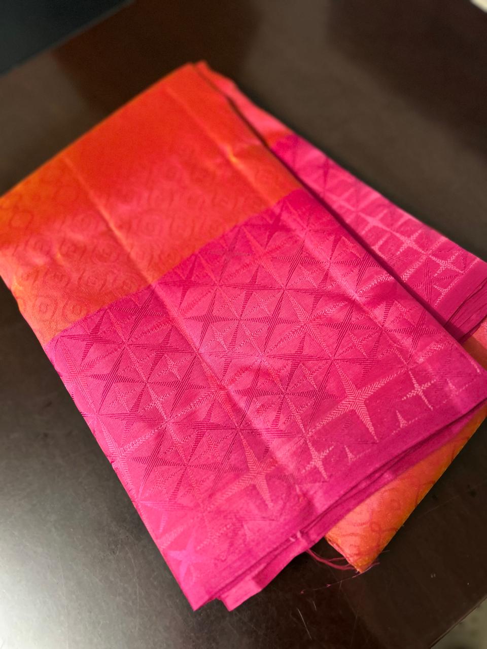 Kanchipuram Soft Silk Saree -Orange peach To Ranni pink  Search code 6553