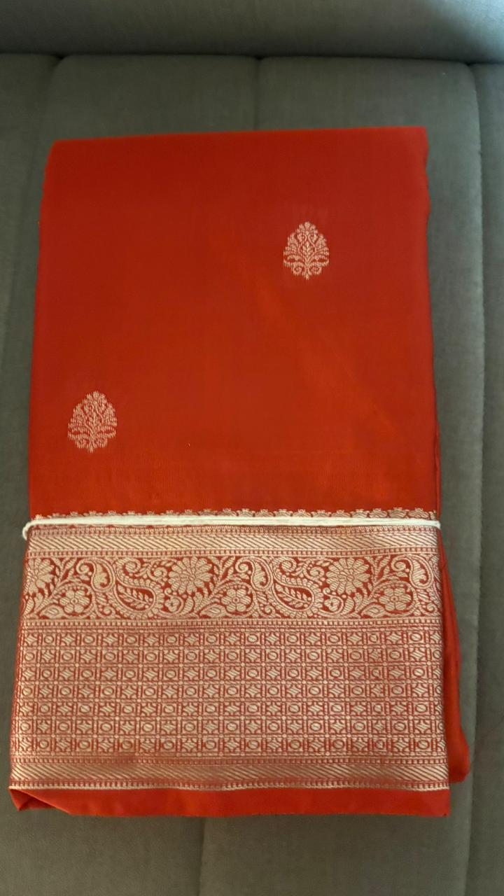 KANCHIPURAM SAREE- burn orange color shade  Search code 4504