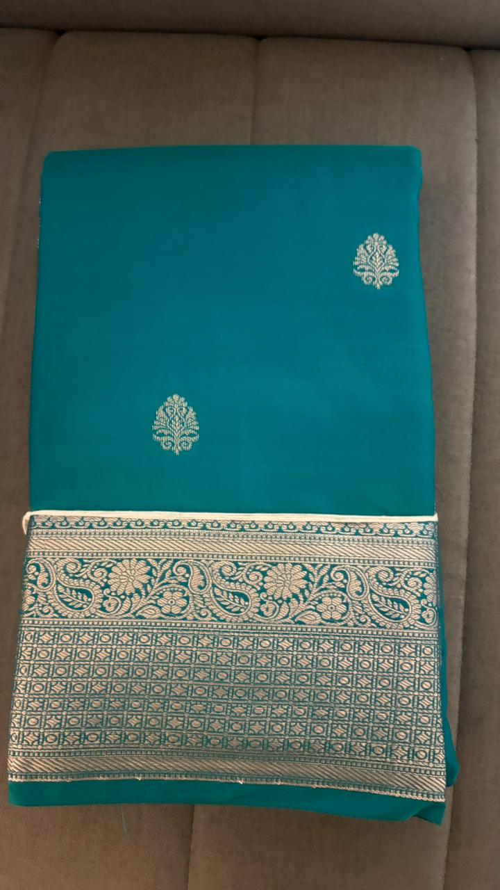 KANCHIPURAM SAREE-turkish green color shade  Search code 4503