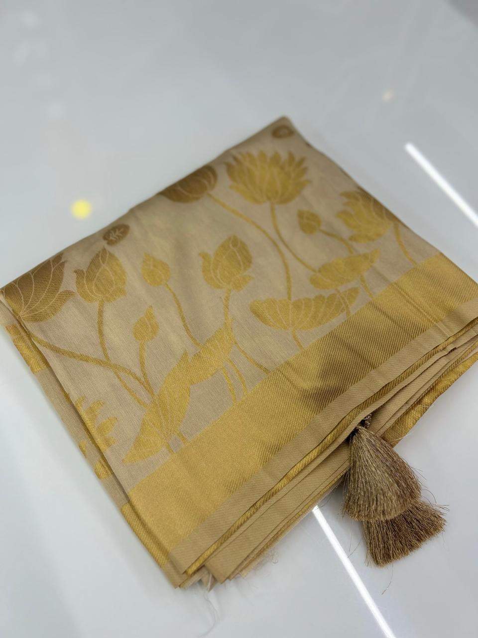 Tissue  Saree- Golden shade Search code 8602