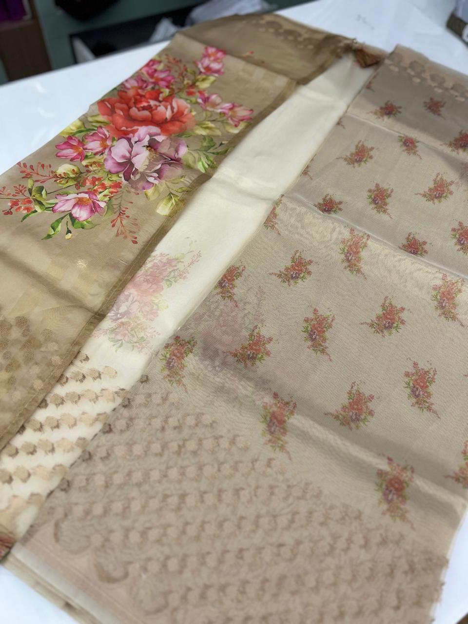 Tissue  Organza Saree- Golden shade Search code 8605