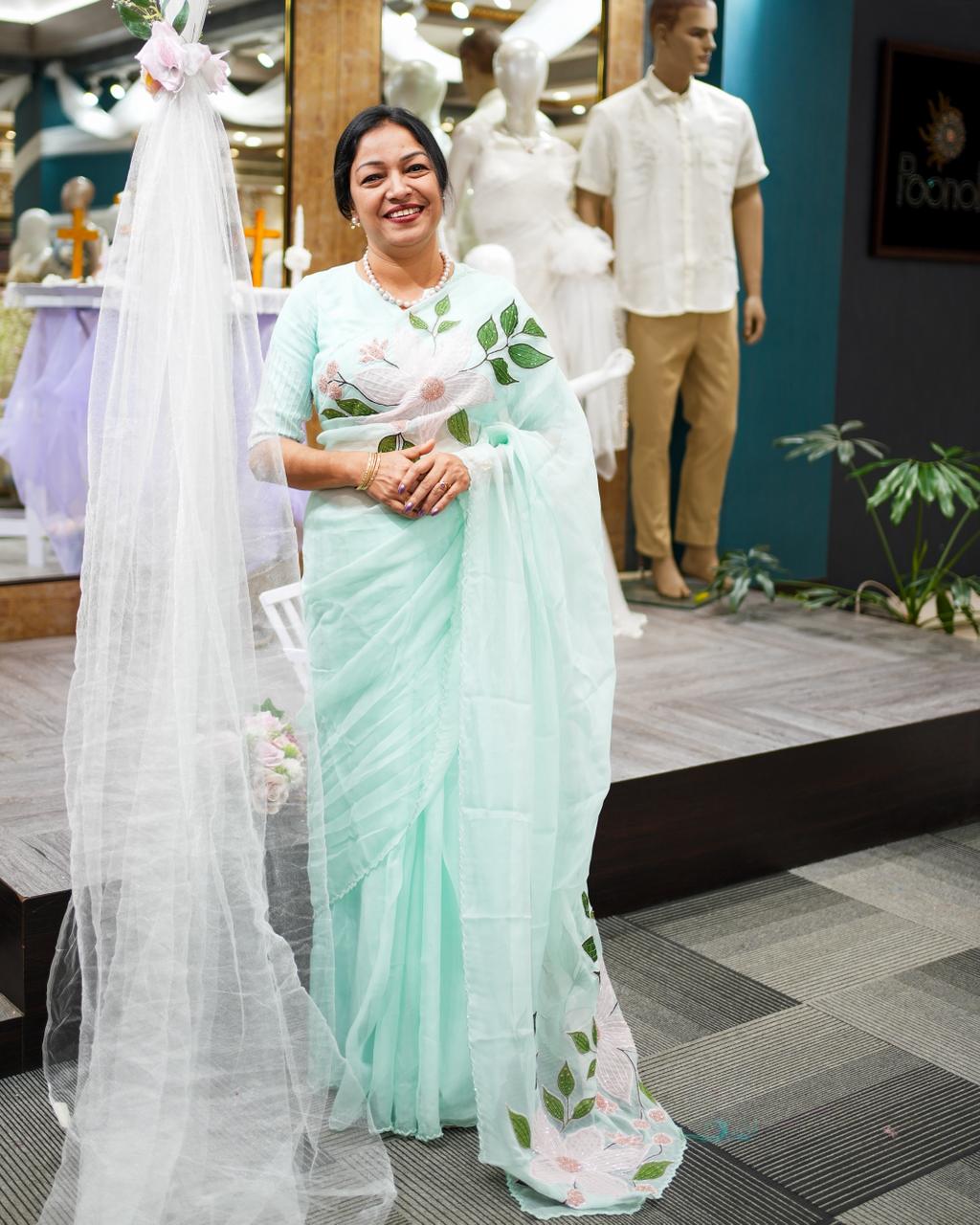 Organza Saree -Aqua blue  shade Search code 4000