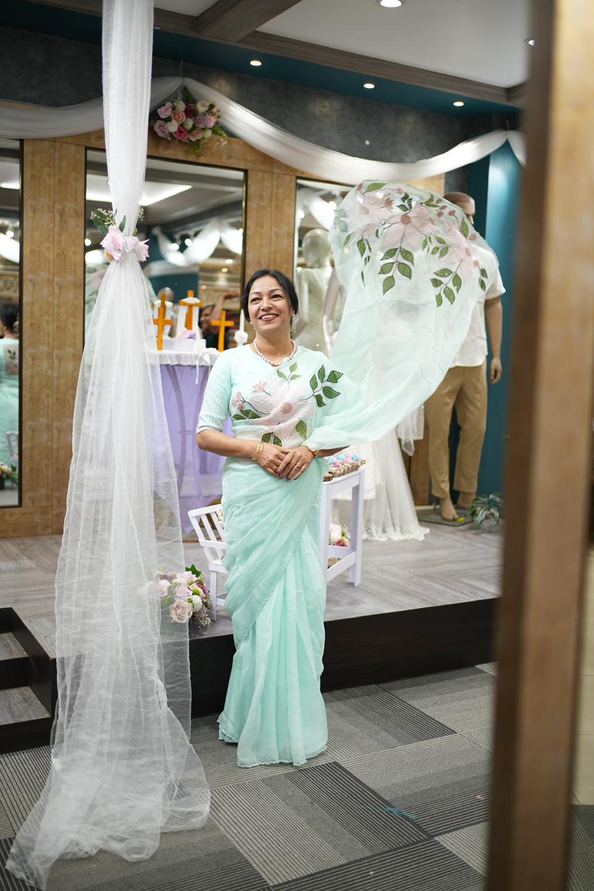 Organza Saree -Aqua blue  shade Search code 4000