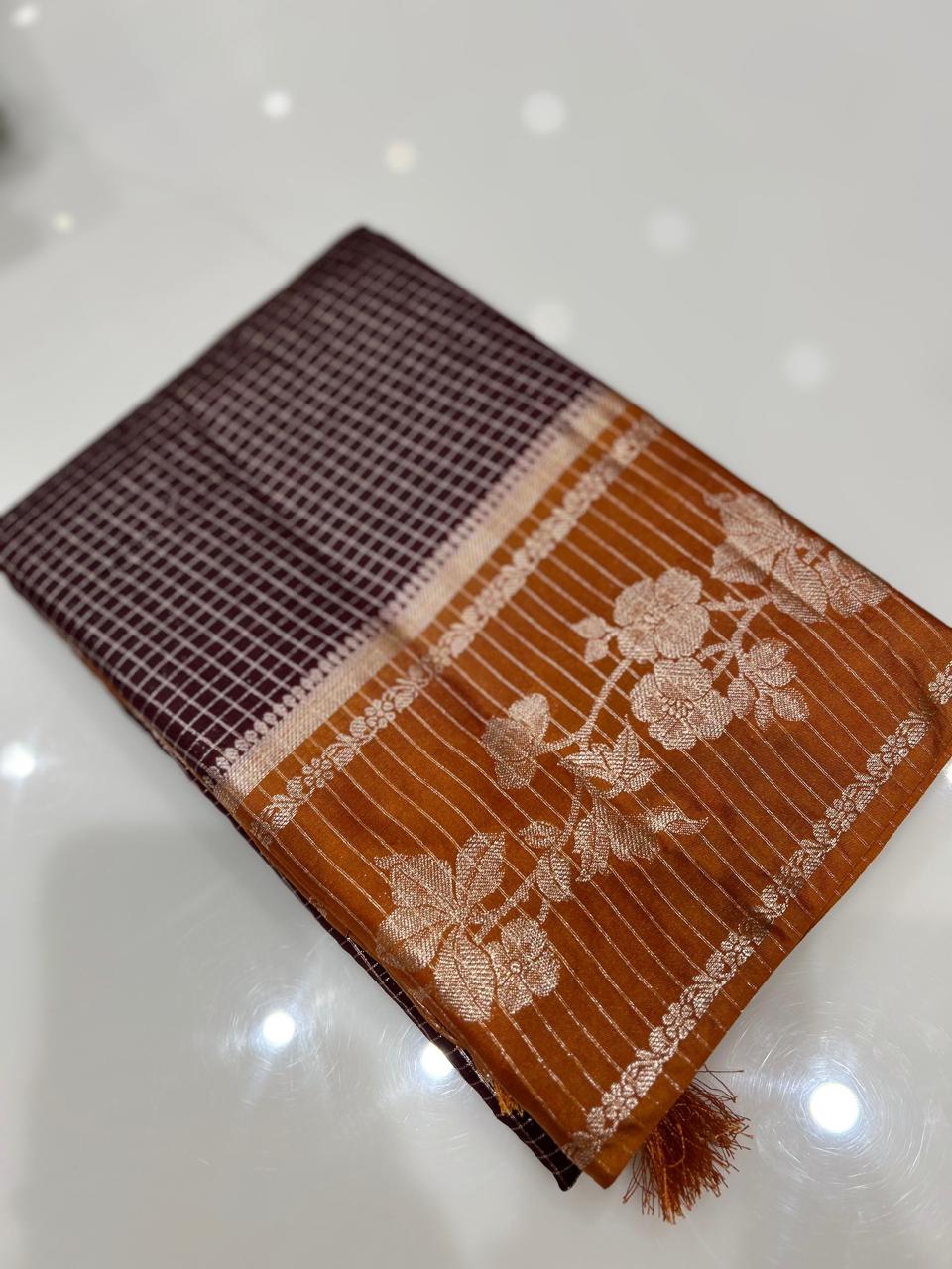 Semi Silk Saree -   maroon  to Orange shade Search code 1023