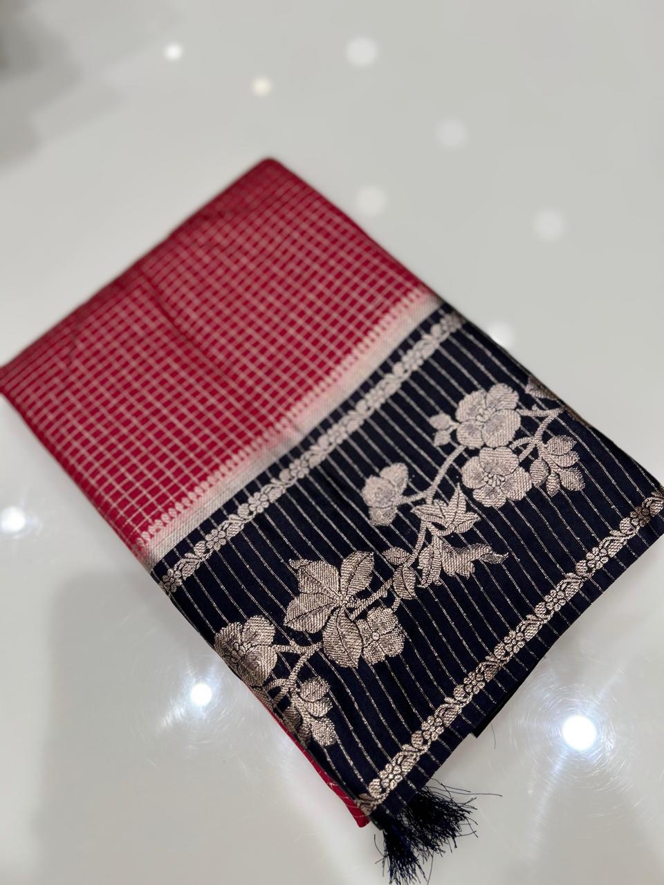 Semi Silk Saree -   Ranni  to Navy blue   shade Search code 1026