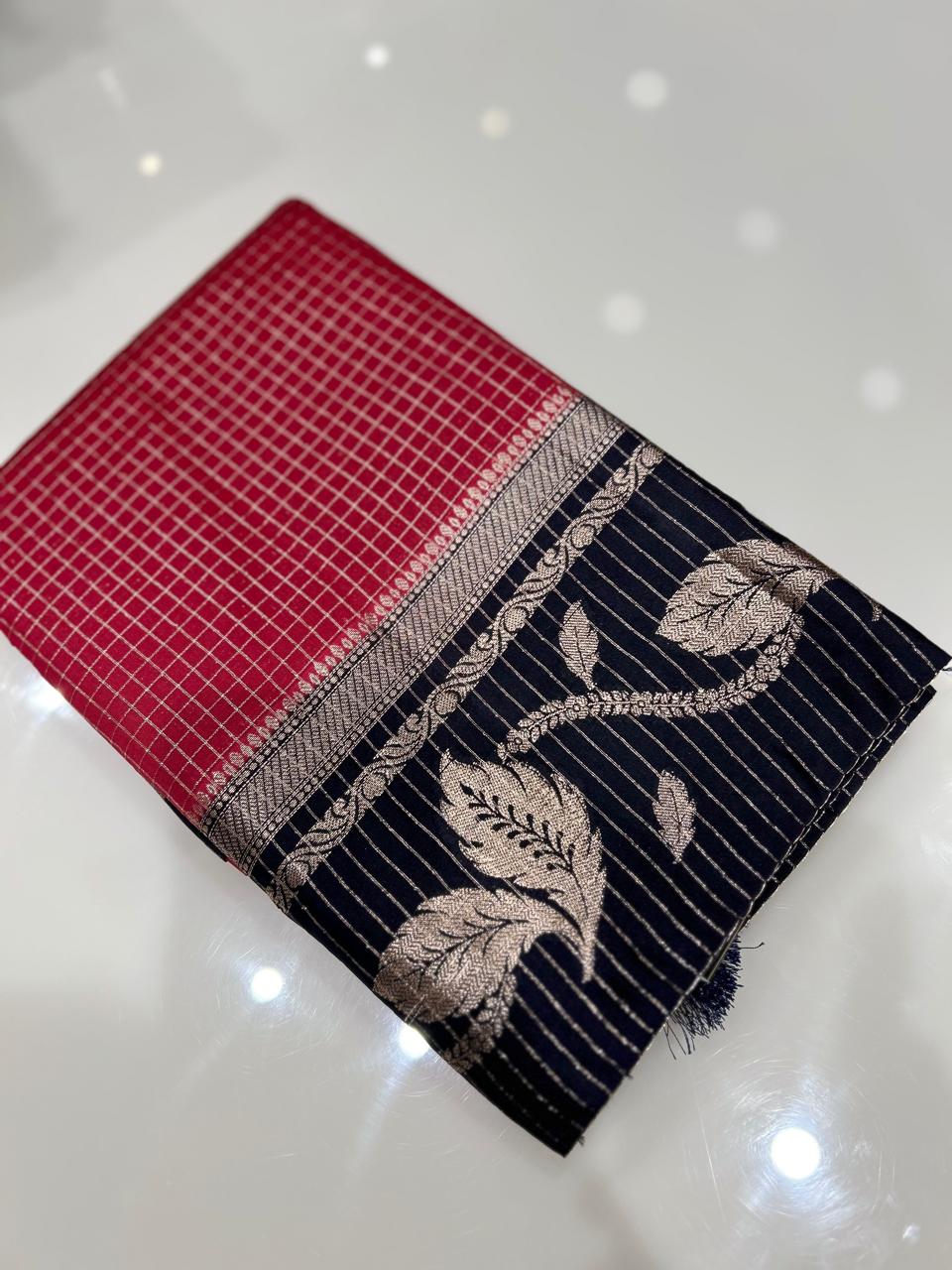 Semi Silk Saree -Ranni to Navy blue   shade Search code 1028