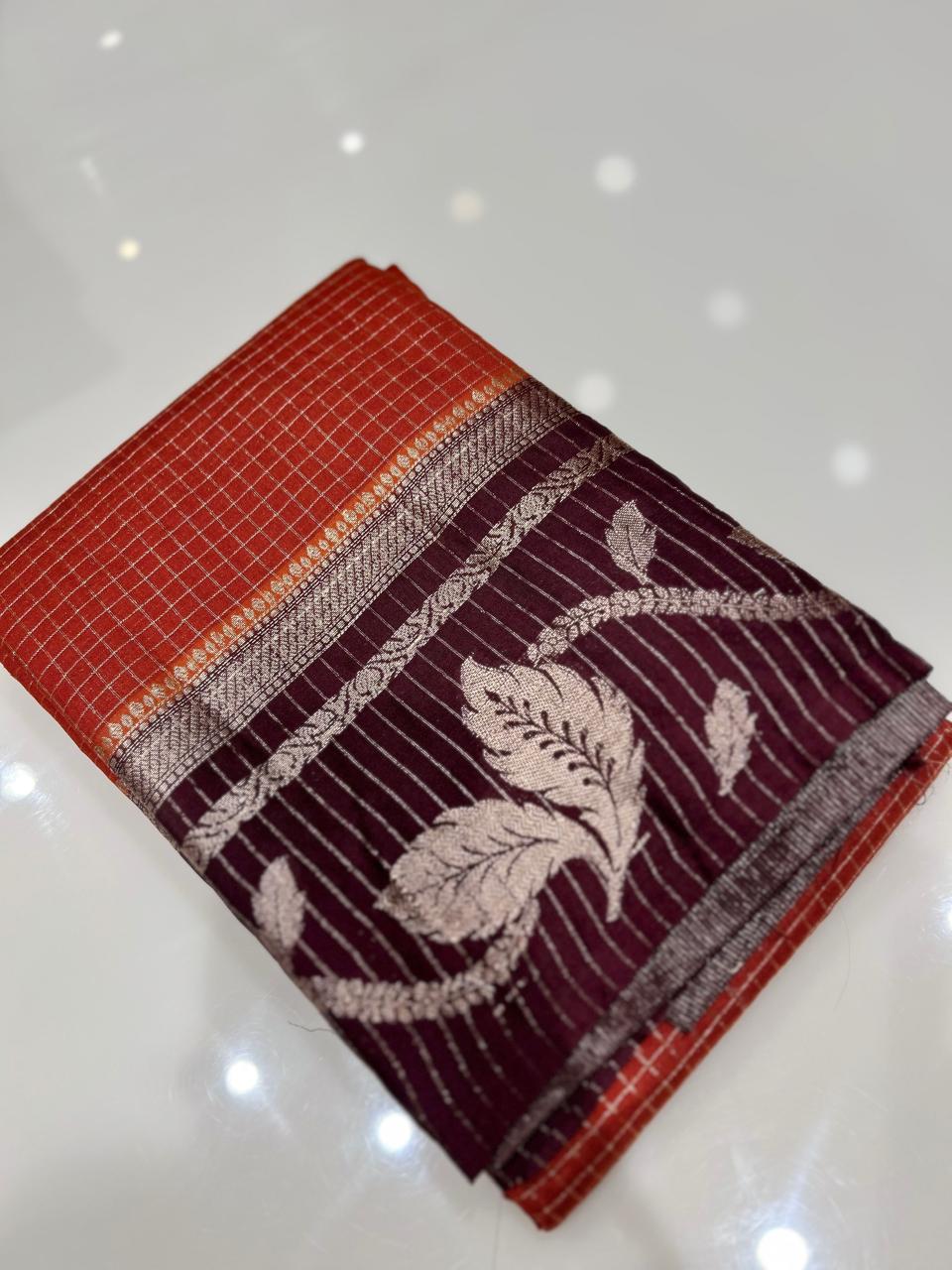 Semi Silk Saree -Orange  to Coffee brown  shade Search code 1030