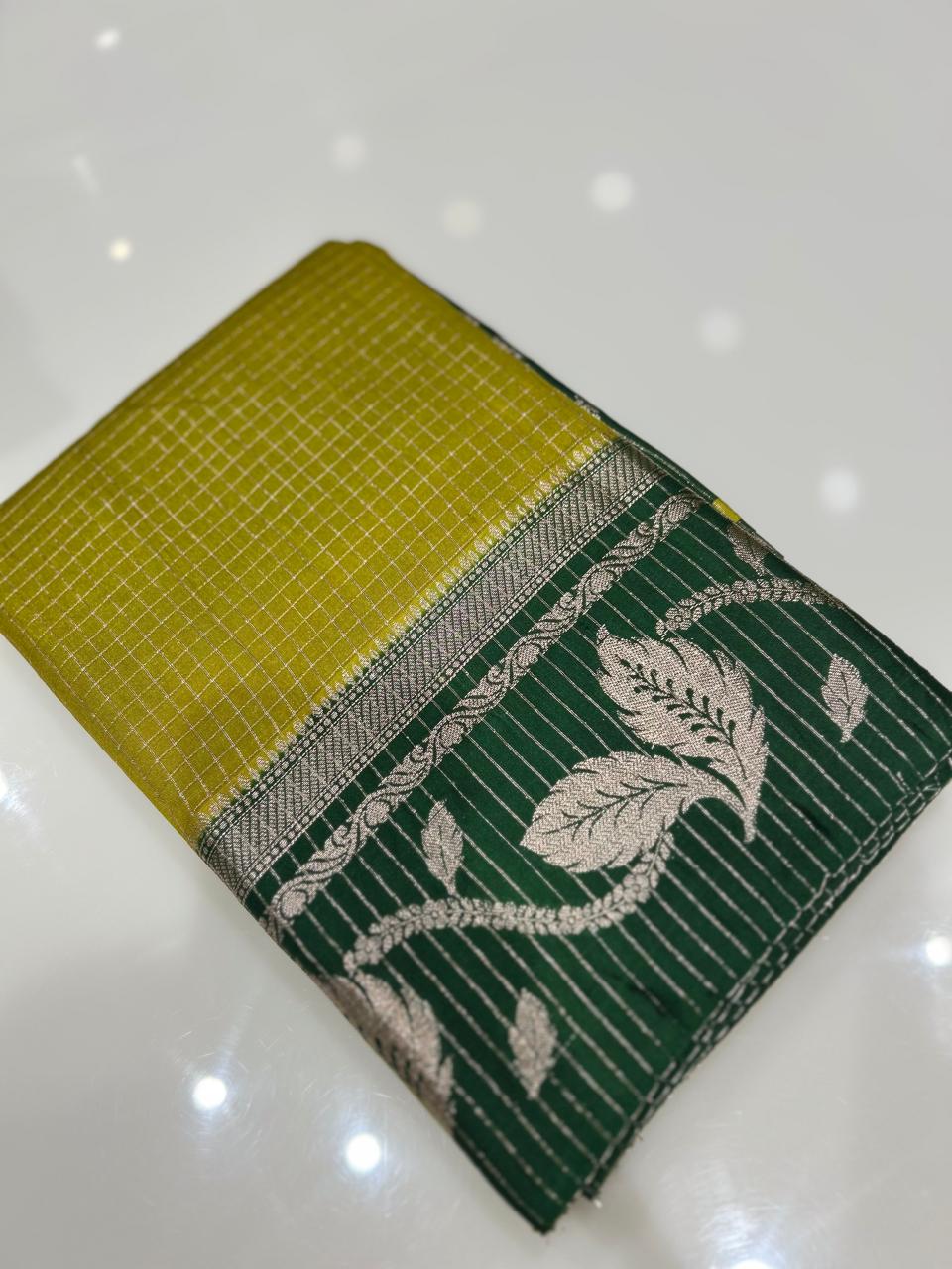 Semi Silk Saree -Leaf green to Bottle green   shade Search code 1031