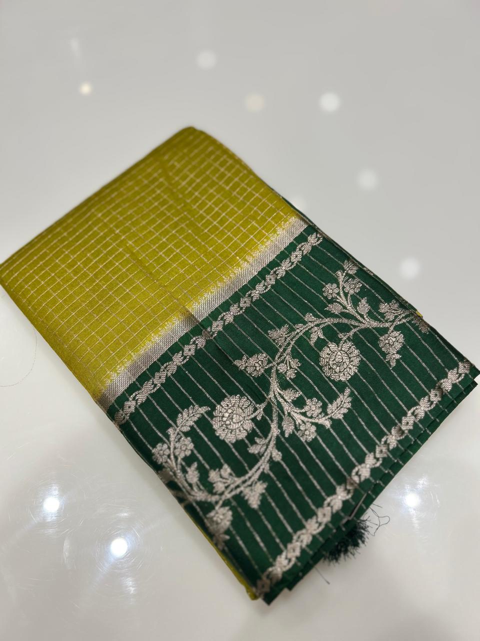Semi Silk Saree -leaf green to Bottle green  Search code 1040