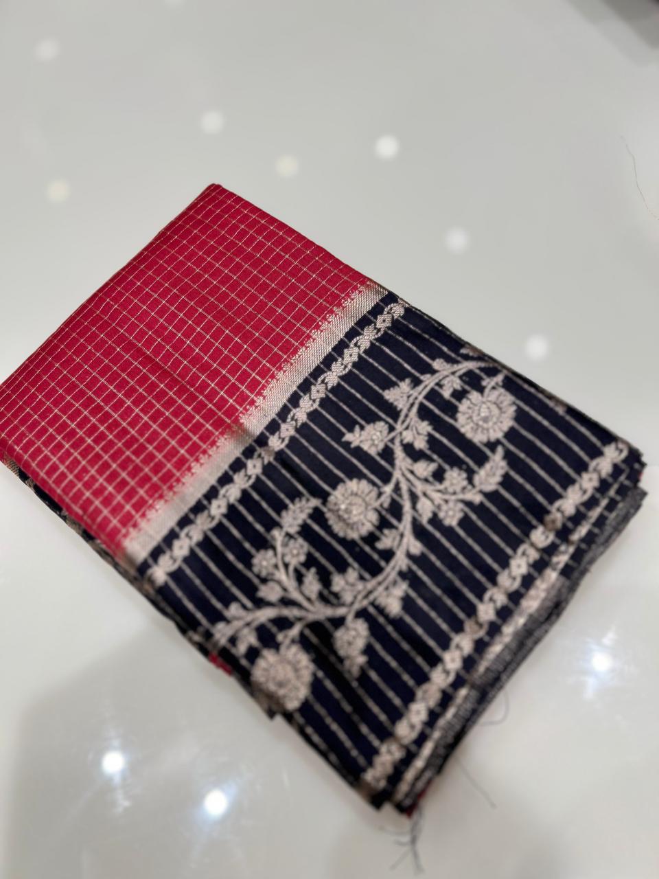 Semi Silk Saree -Ranni to Navy blue  Search code 1042
