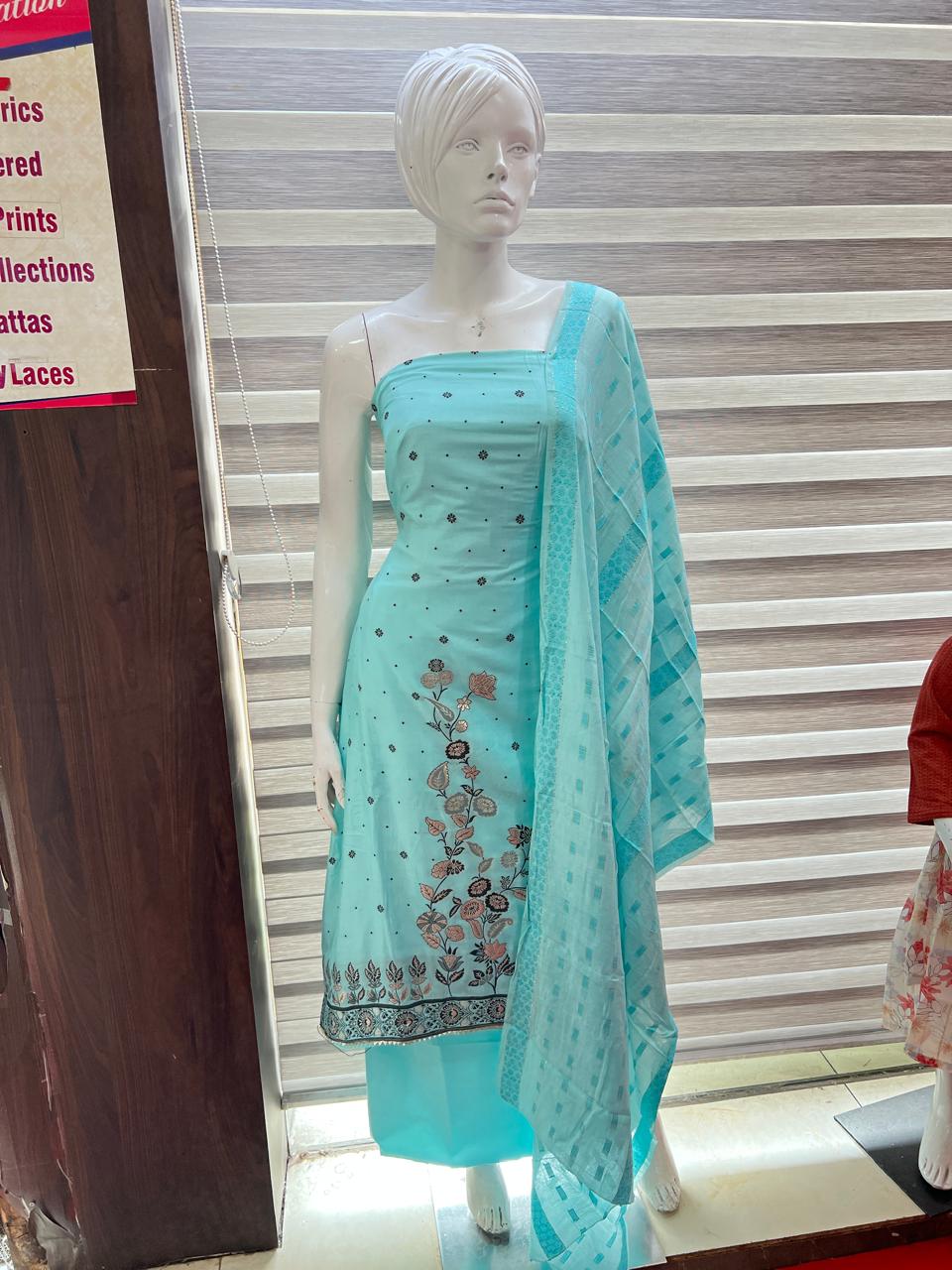UNSTITCHED SALWAR  SUIT SET - Aqua blue  shade Search code 8102