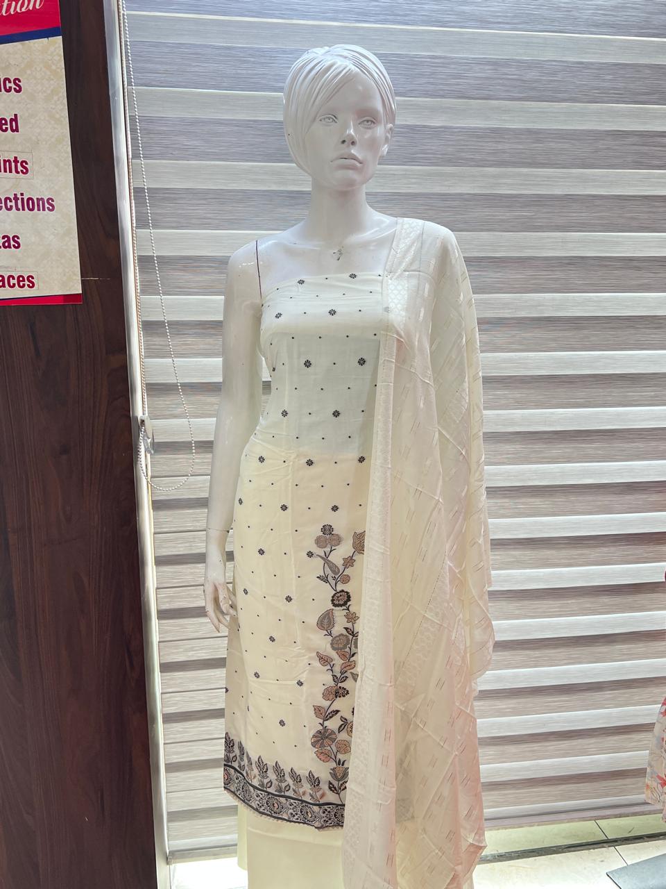 UNSTITCHED SALWAR  SUIT SET -Off white shade Search code 8103