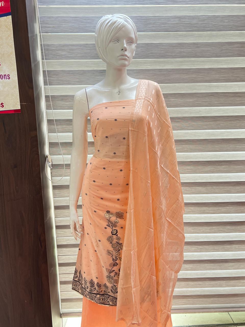 UNSTITCHED SALWAR  SUIT SET -Light peach  shade Search code 8104