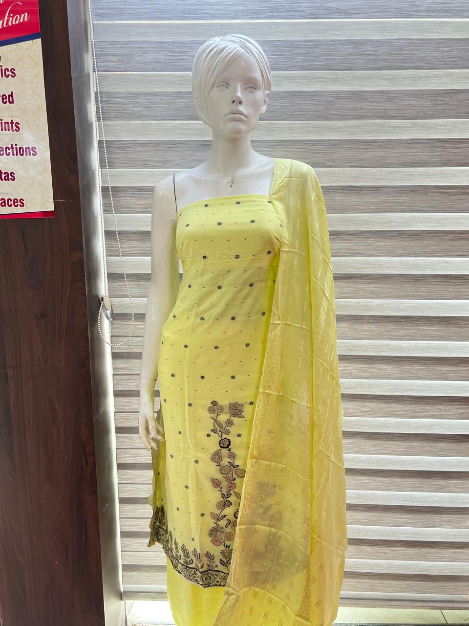 UNSTITCHED SALWAR  SUIT SET -Yellow  shade Search code 8105