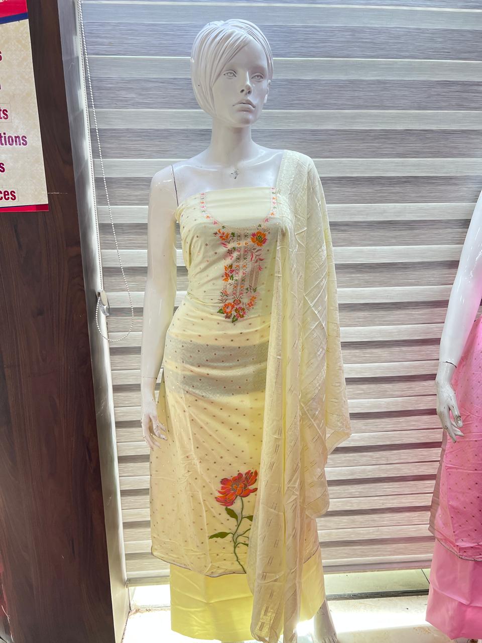 UNSTITCHED SALWAR  SUIT SET -Yellow  shade Search code 8107