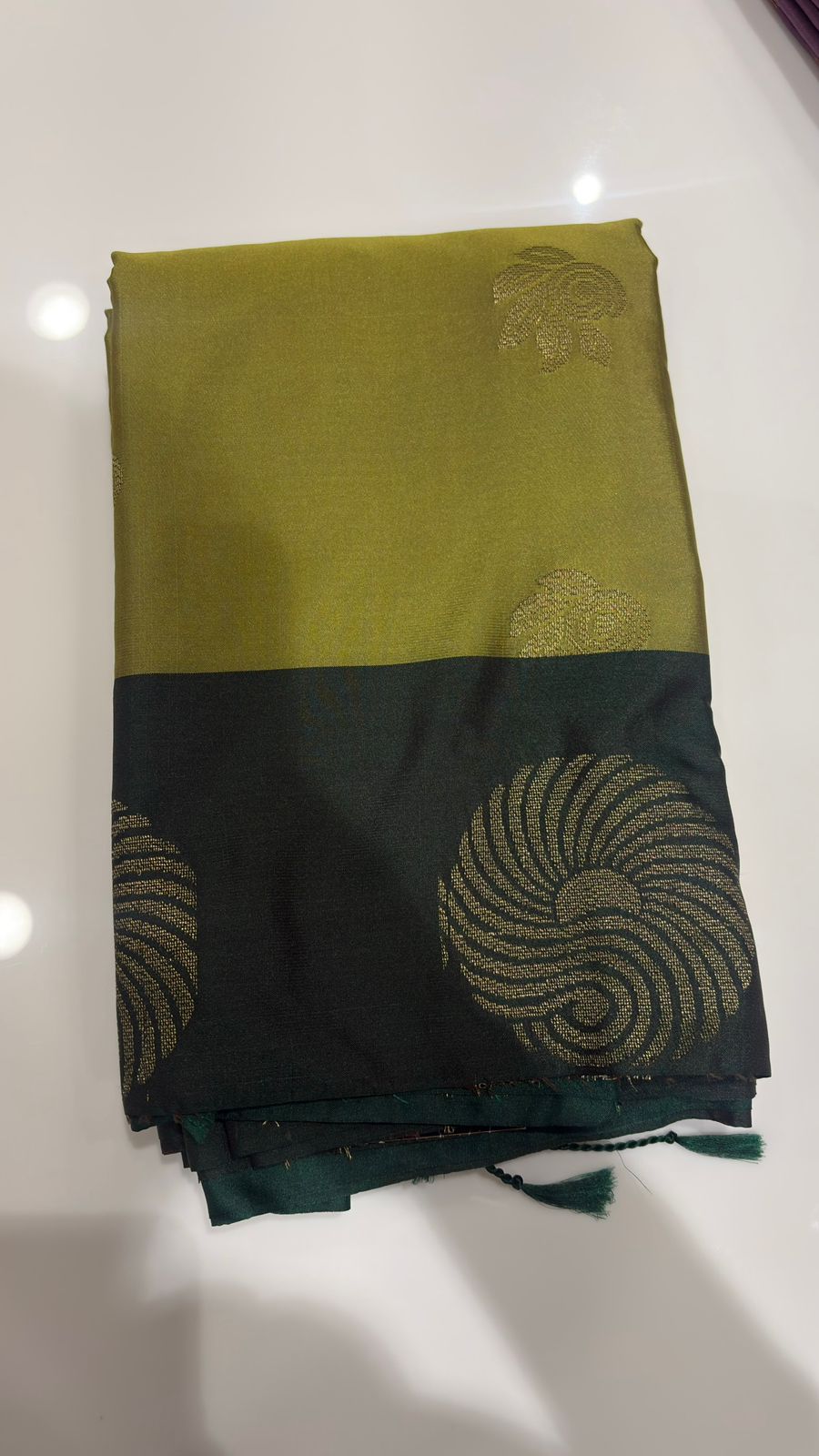 Semi Silk Saree - Lemon Green Search code 4400