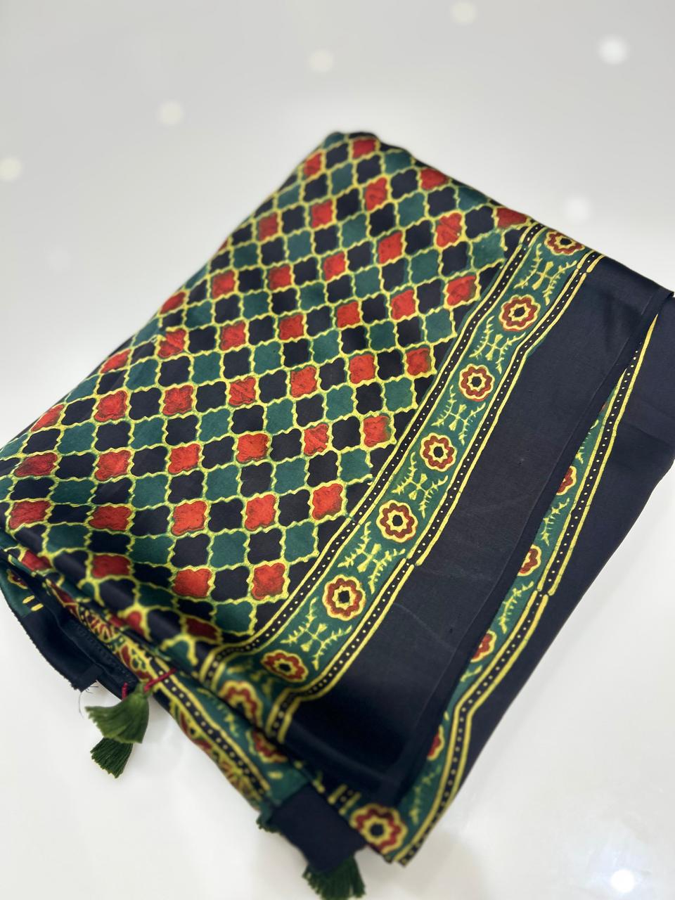 MODAL SAREE- Green black shade Search code 1000