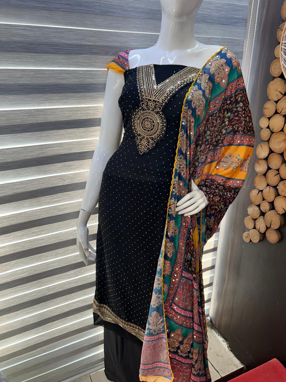 UNSTITCHED SALWAR  SUIT SET - Black shade Search code 6401