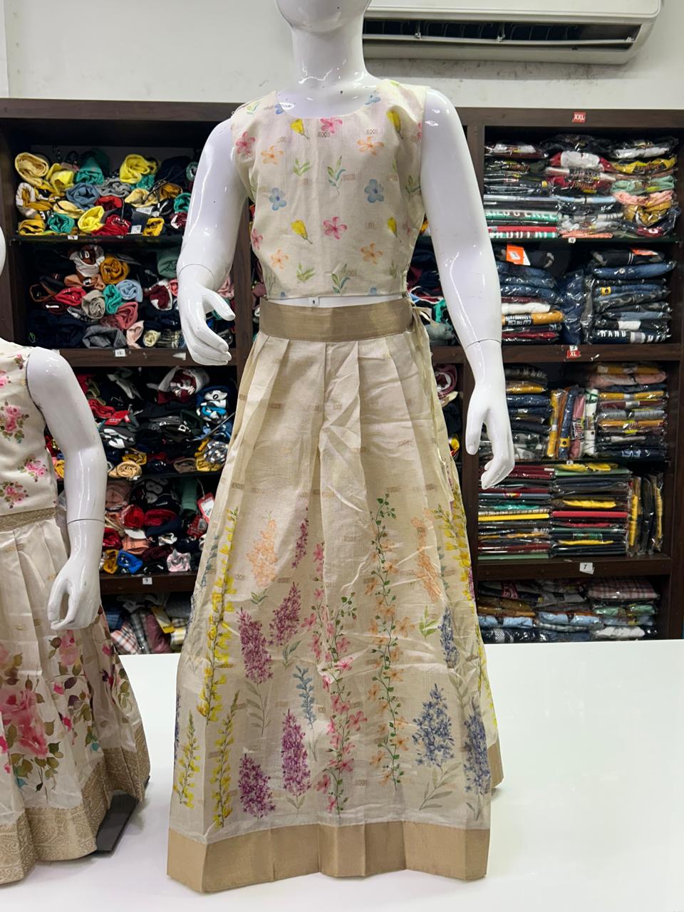 Pattu pavada - Cream  color Search code 7502