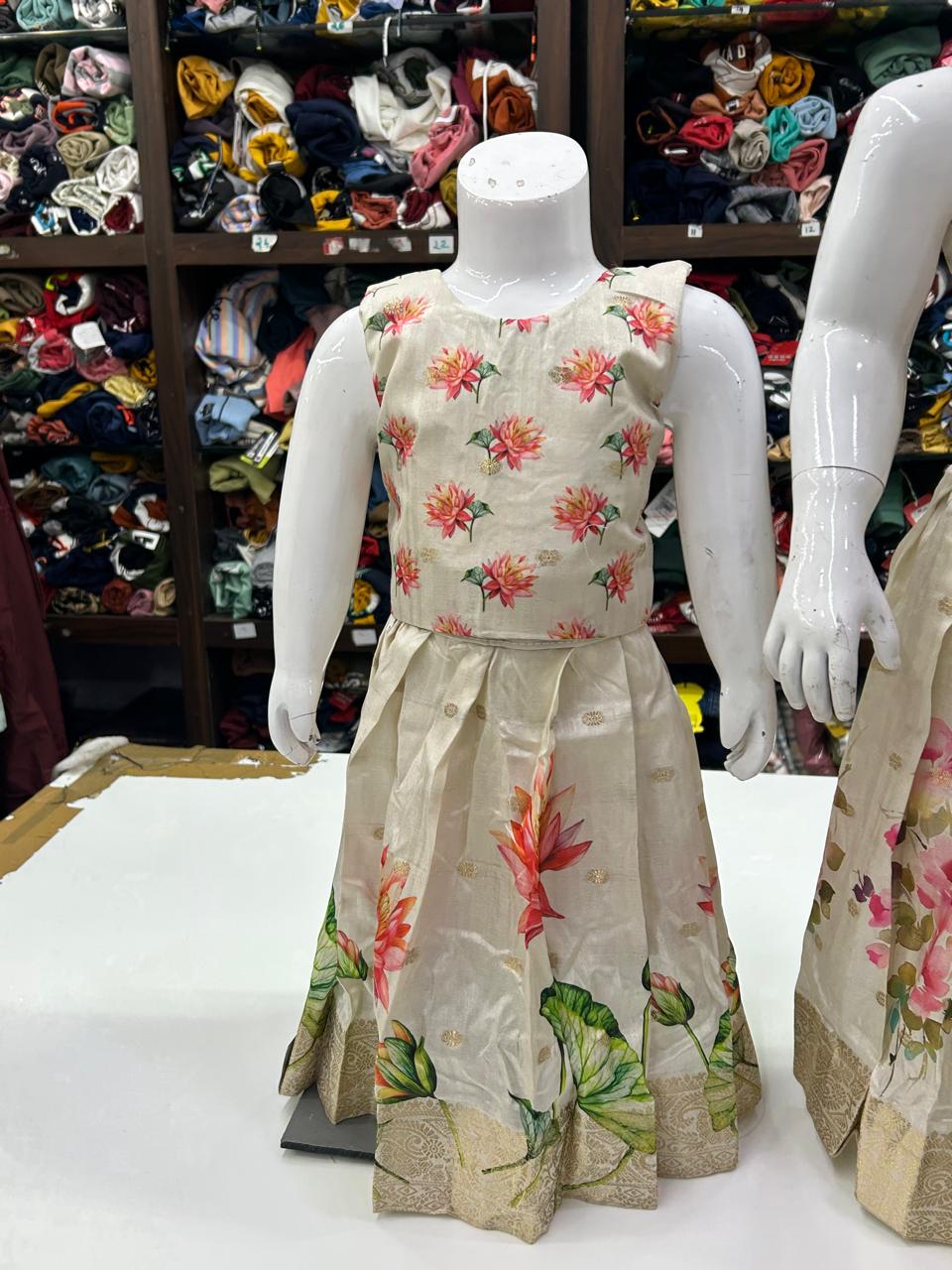 Pattu pavada - Cream  color Search code 7500