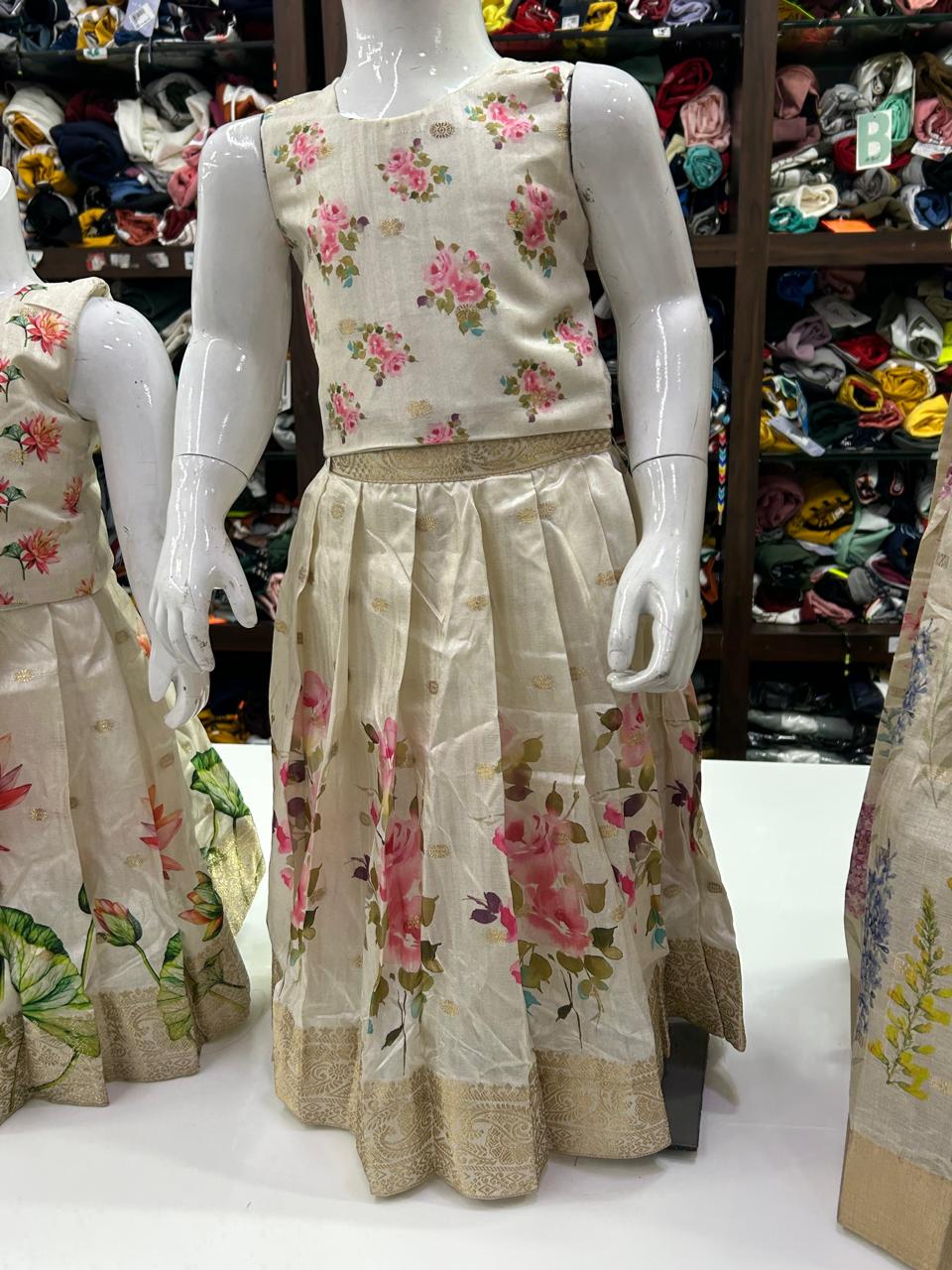 Pattu pavada - Cream  color Search code 7501