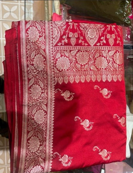 Banarasi katan silk Sarees - Deep Crimson Red shade  Search code 7033