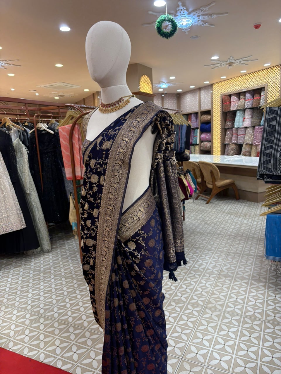 Banarasi katan silk Sarees -  Navy blue  Search code 7027
