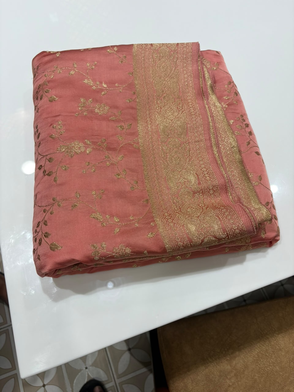 Banarasi katan silk Sarees -  Peach  Search code 7028