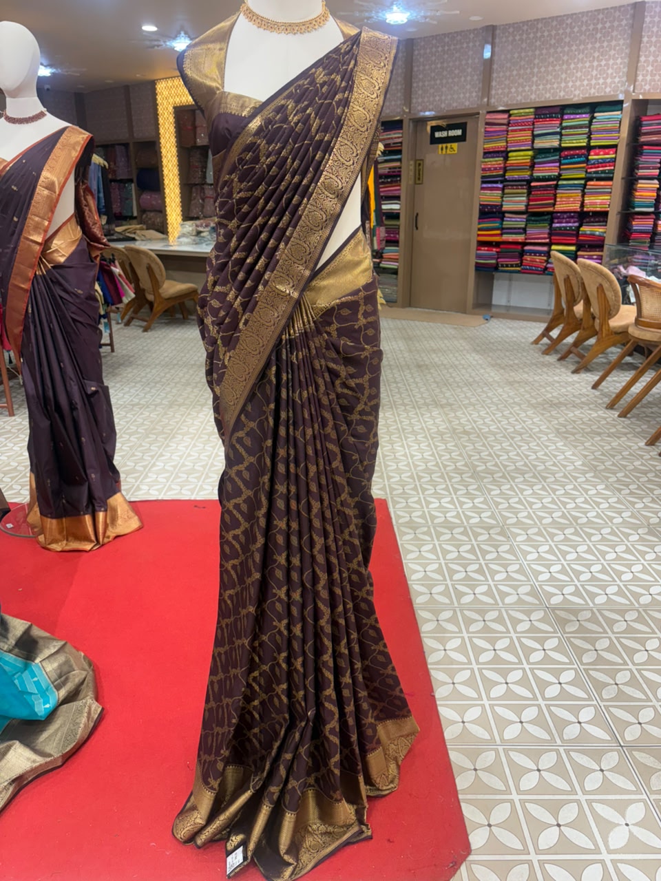 Semi Brocader Saree- coffee brown Color search code 6500
