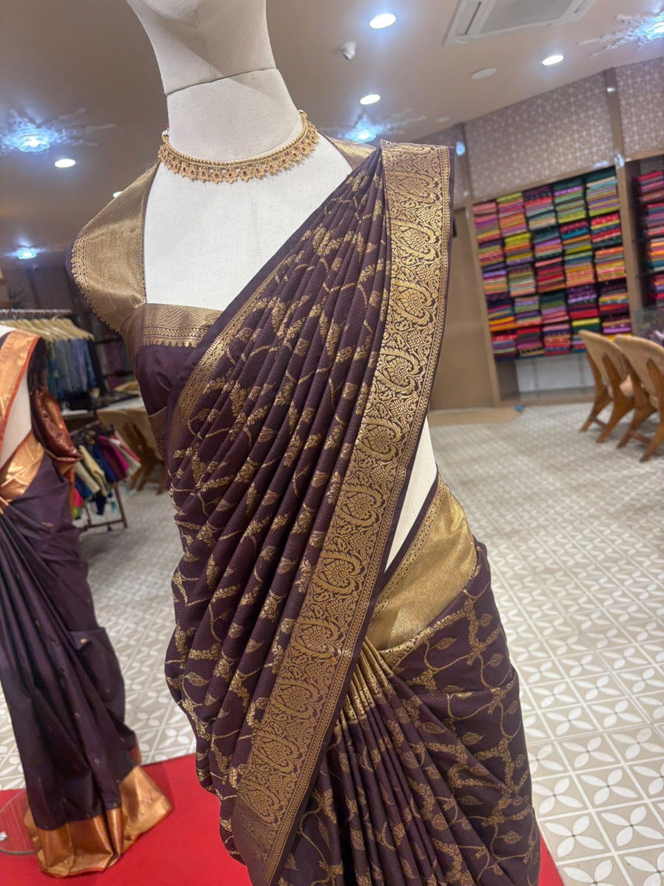 Semi Brocader Saree- coffee brown Color search code 6500