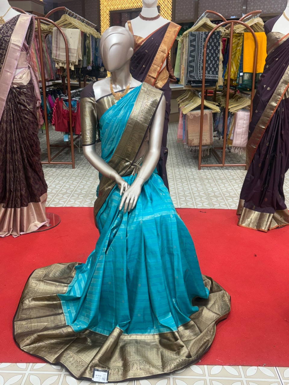 Semi Brocader Saree- safeer blue Color search code 6501
