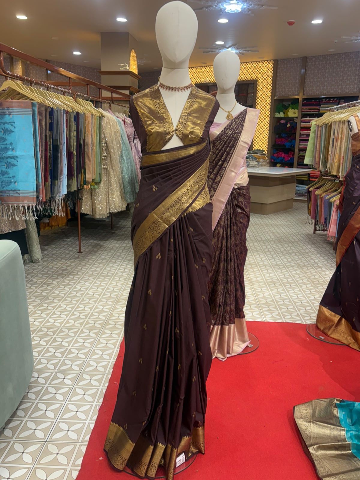 Semi Brocader Saree- coffee brown Color search code 6502