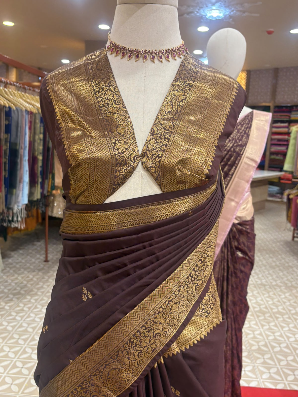 Semi Brocader Saree- coffee brown Color search code 6502