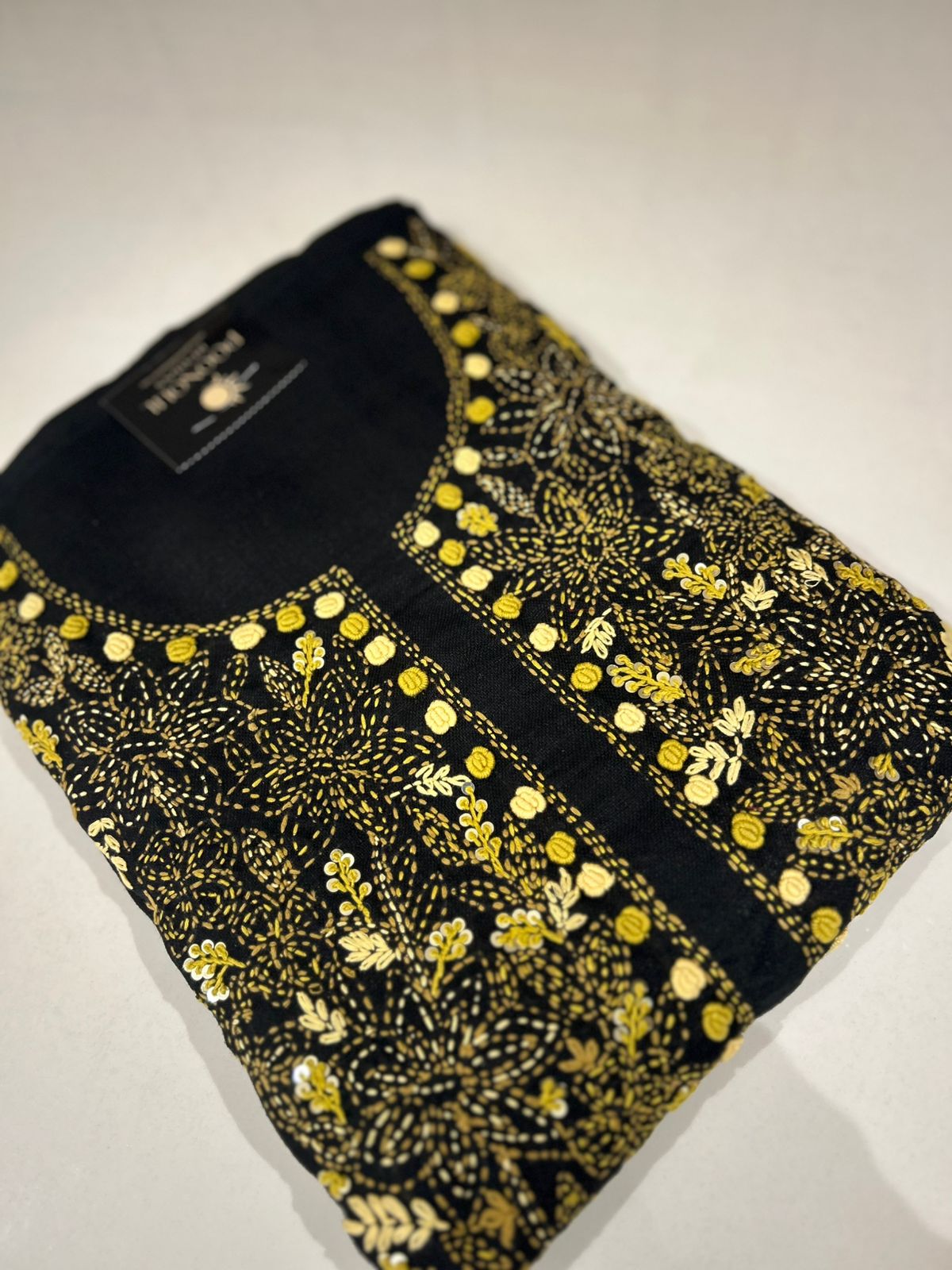 UNSTITCHED SALWAR  SUIT SET -Black  to Yellow shade Search code 1007