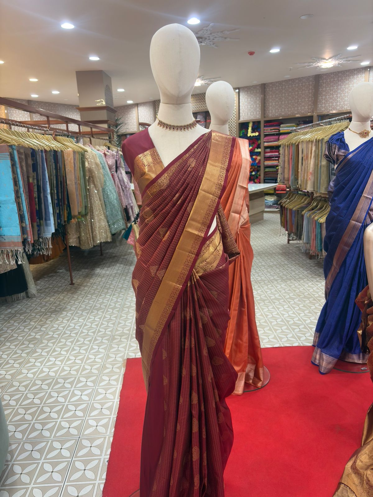 KANCHIPURAM SAREE- rich maroon burgundy shade  Search code 4509