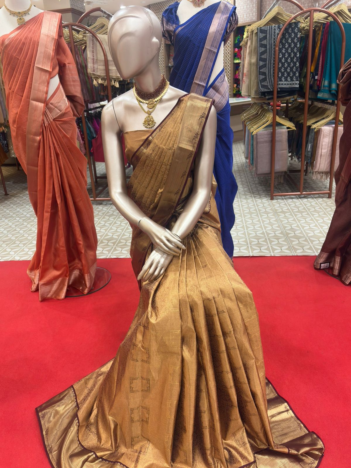 KANCHIPURAM SAREE- metallic antique gold Search code 4510