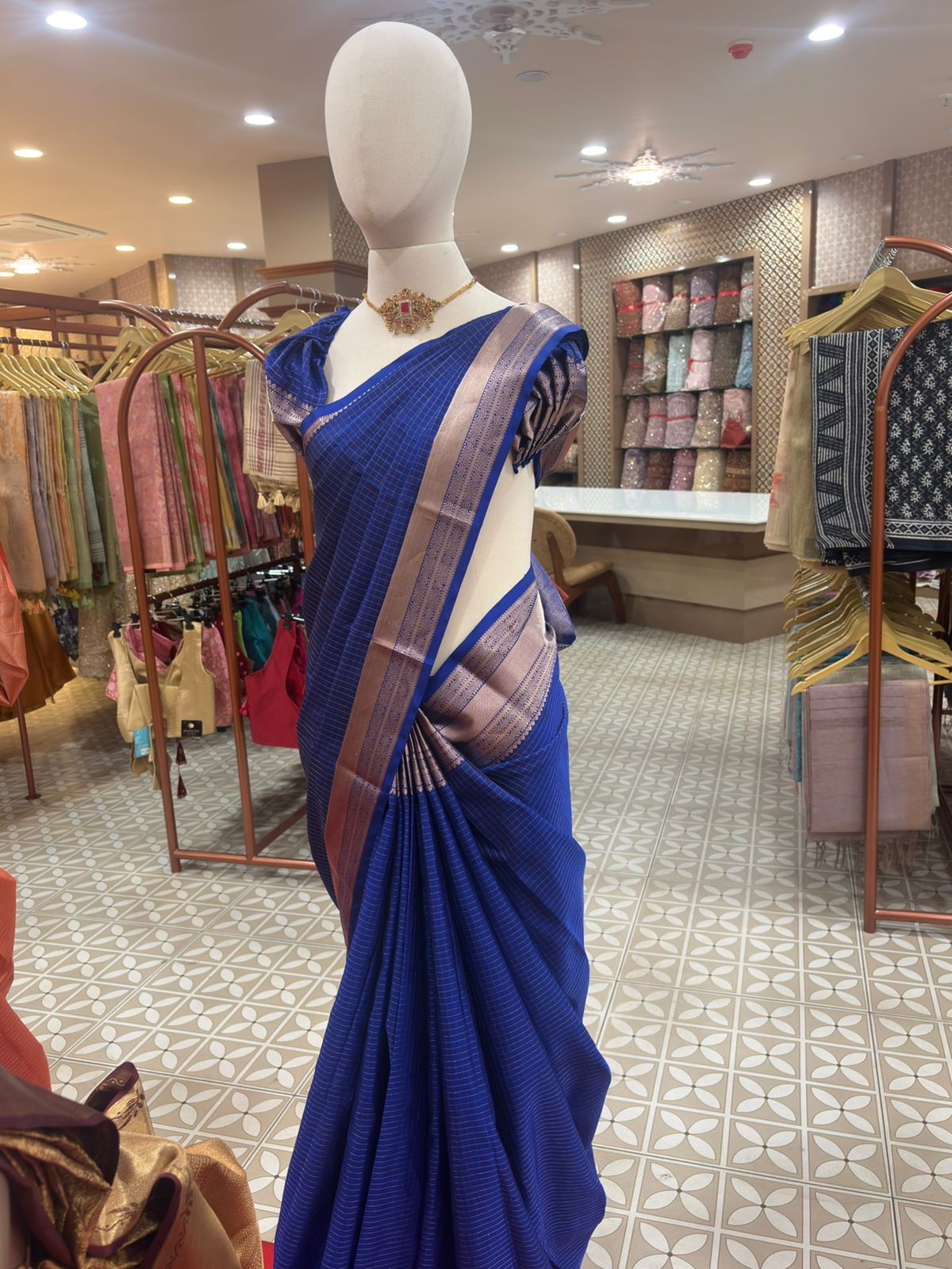 KANCHIPURAM SAREE-  Indigo blue. Search code 4513