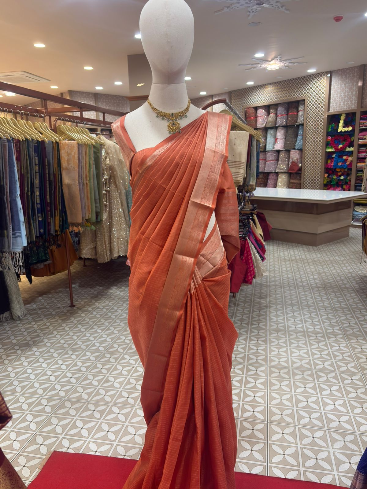 KANCHIPURAM SAREE-  burnt orange Search code 4514