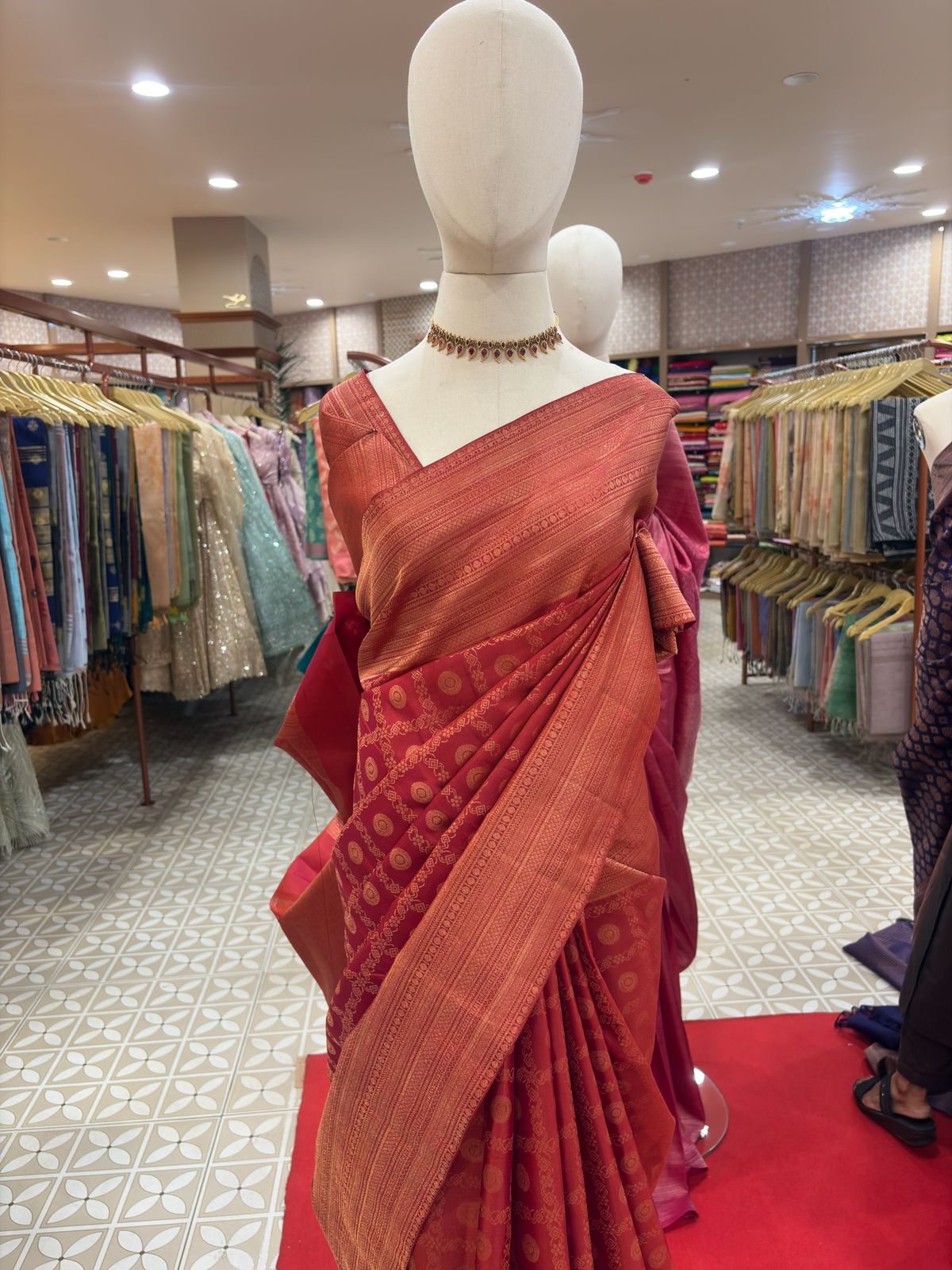 KANCHIPURAM SAREE-  elegant brick red Search code 4516
