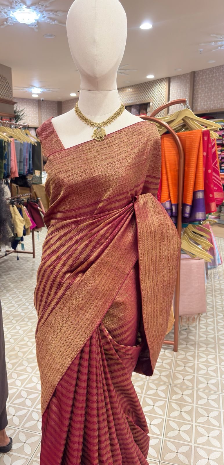 KANCHIPURAM SAREE-  deep maroon-crimson  Search code 4519