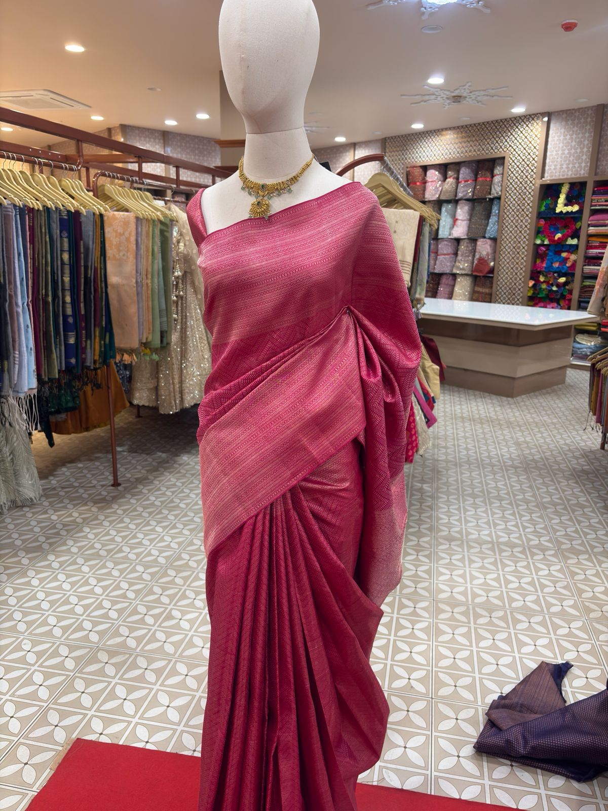 KANCHIPURAM SAREE- vibrant onion pink   Search code 4520