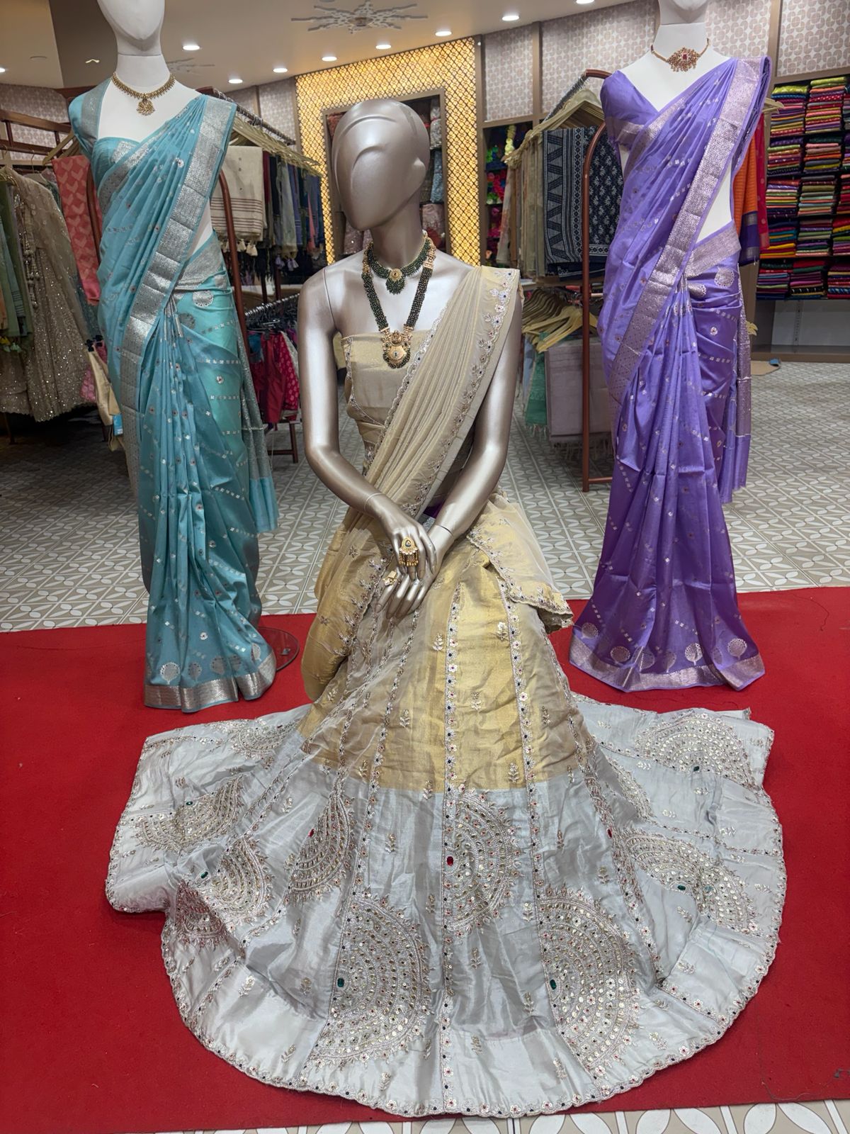 KANCHIPURAM SAREE-pleated cream Search code 4525