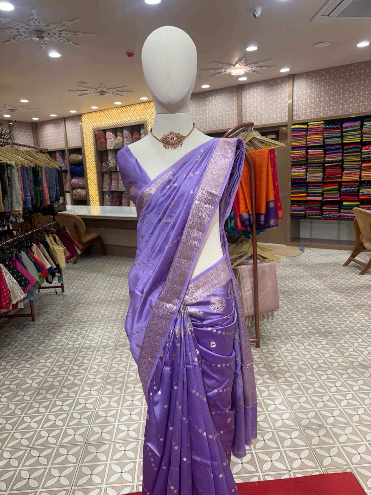 KANCHIPURAM SAREE- bright lavender  Search code 4527