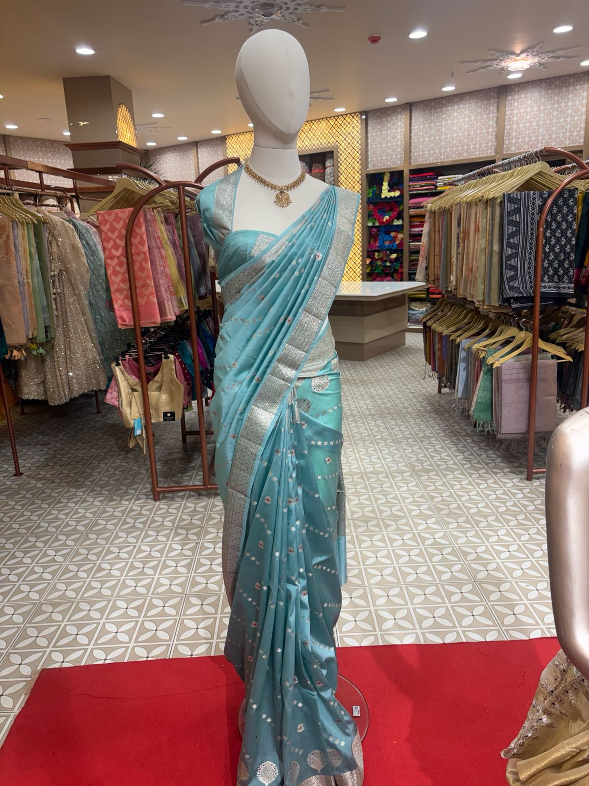 KANCHIPURAM SAREE- pastel turquoise saree  Search code 4528