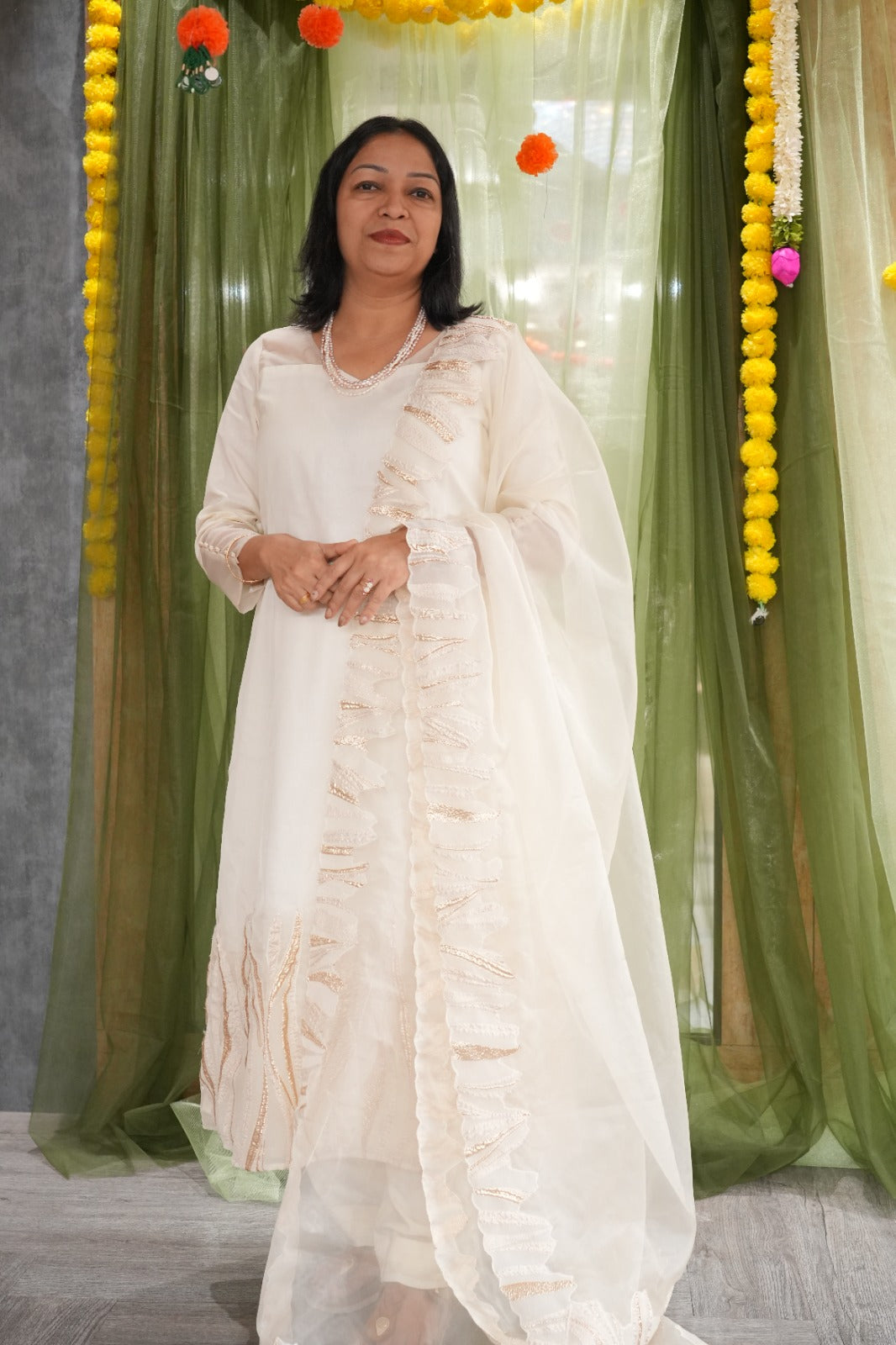 Unstitched salwar suit set-  Off white  shade Search code 9770