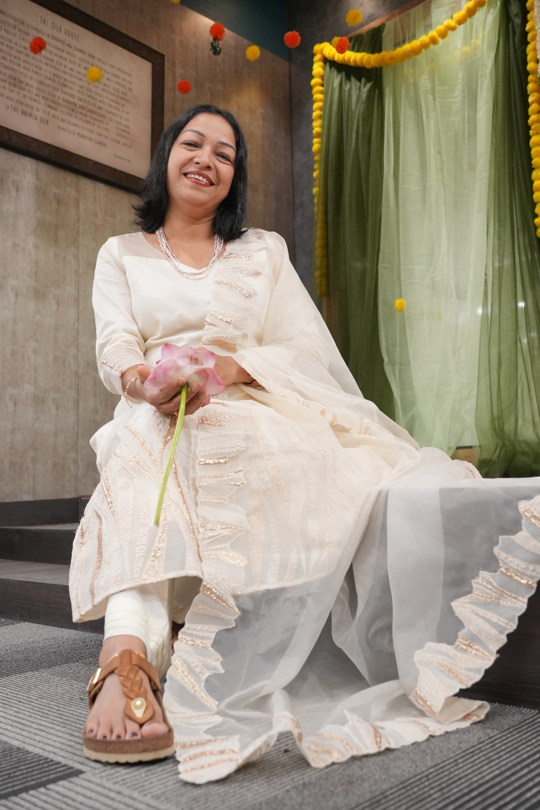 Unstitched salwar suit set-  Off white  shade Search code 9770