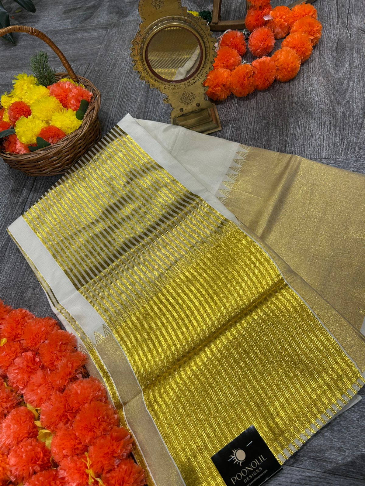 kerala saree - Cream Cotton  shade Search code 2102